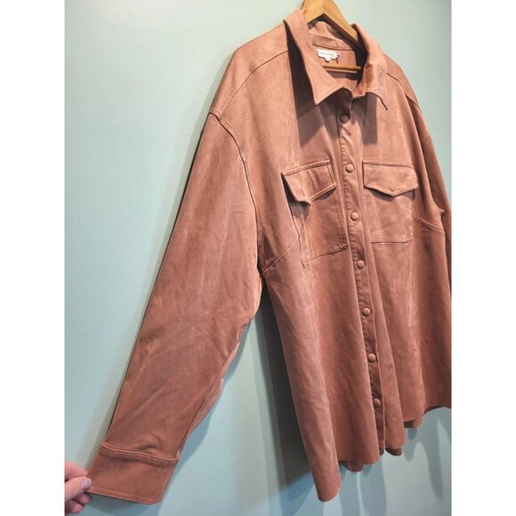 Good American Faux Suede Snap Up Shacket Blush Pink Pockets Sz 6/3X - Picture 3 of 8